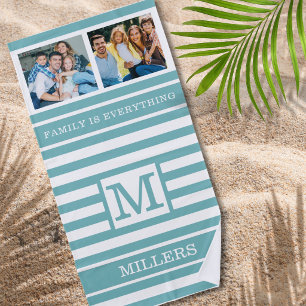 Serviette De Plage Monogramme de nom de famille Citation 2 Photo Rayu