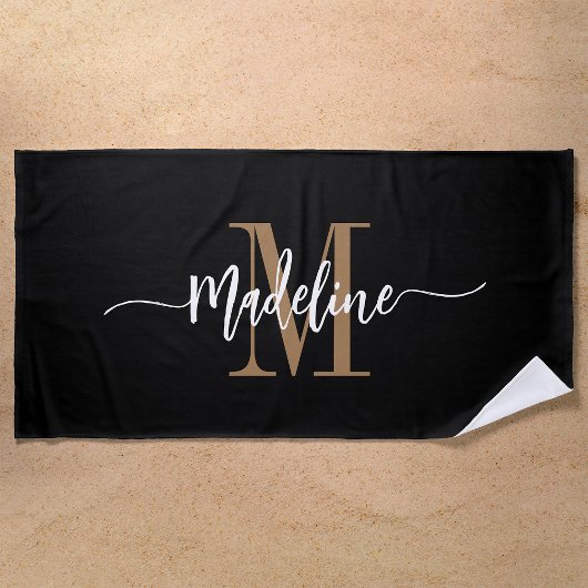 Serviette De Plage Monogramme de nom de script élégant personnalisé n