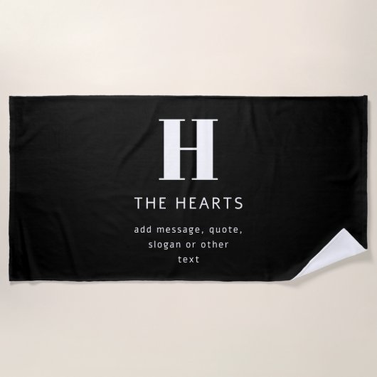 Serviette De Plage Monogramme de nom et message moderne éditable | No (Devant)
