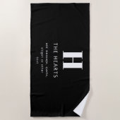 Serviette De Plage Monogramme de nom et message moderne éditable | No (Devant)