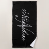 Serviette De Plage Monogramme de nom noir et blanc personnalisé uniqu (Devant)