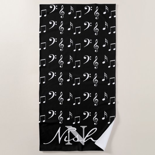 Serviette De Plage Monogramme de notes de musique (Devant)