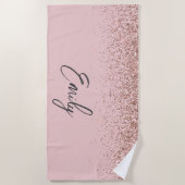 Serviette De Plage Monogramme de Parties scintillant rose pâle Rose (Devant)