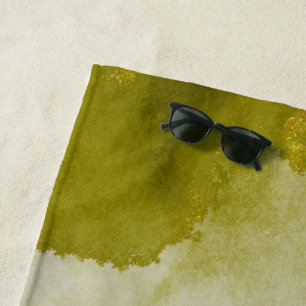 Serviette De Plage Monogramme de plage en pierre verte or vert