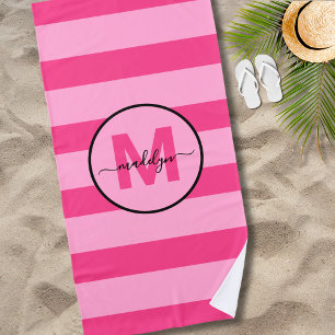 Serviette De Plage Monogramme de prénom écriture rose fille