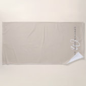 Serviette De Plage Monogramme de script blanc marron moderne (Devant)
