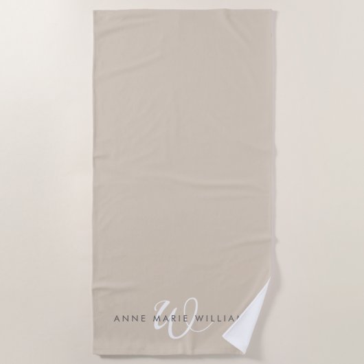 Serviette De Plage Monogramme de script blanc marron moderne (Devant)