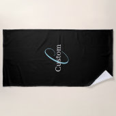 Serviette De Plage Monogramme de script cursif éditable Noir Bleu Bla (Devant)