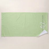 Serviette De Plage Monogramme de style moderne vert clair blanc (Devant)