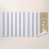 Serviette De Plage Monogramme des rayures or et gris | Couleurs modif (Devant)