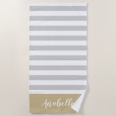 Serviette De Plage Monogramme des rayures or et gris | Couleurs modif (Devant)