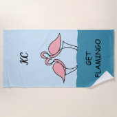 Serviette De Plage Monogramme Deux Flamants roses roses sur la citati (Devant)