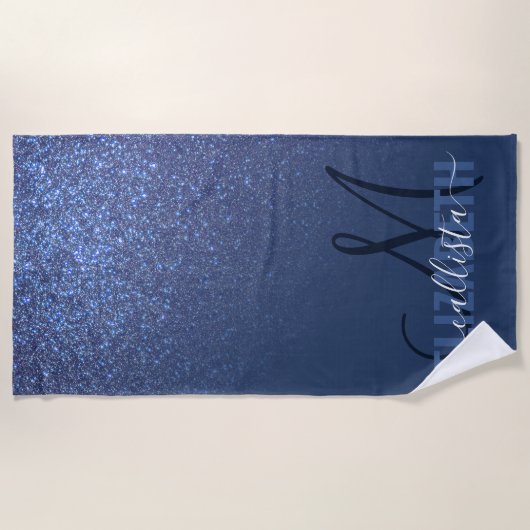 Serviette De Plage Monogramme diagonal de Parties scintillant bleue d (Devant)