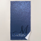 Serviette De Plage Monogramme diagonal de Parties scintillant bleue d (Devant)