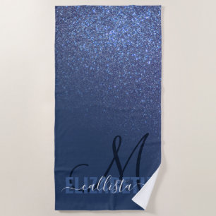 Serviette De Plage Monogramme diagonal de Parties scintillant bleue d