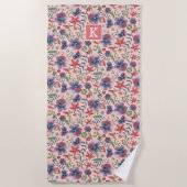 Serviette De Plage monogramme d'impression recto-verso rose floral (Devant)
