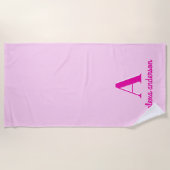 Serviette De Plage Monogramme Dolly Rétro Rose chaud (Devant)