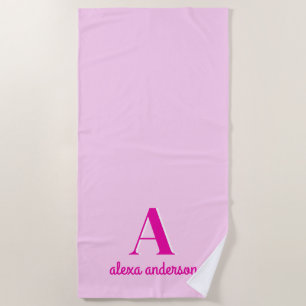 Serviette De Plage Monogramme Dolly Rétro Rose chaud