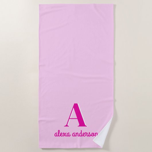 Serviette De Plage Monogramme Dolly Rétro Rose chaud (Devant)