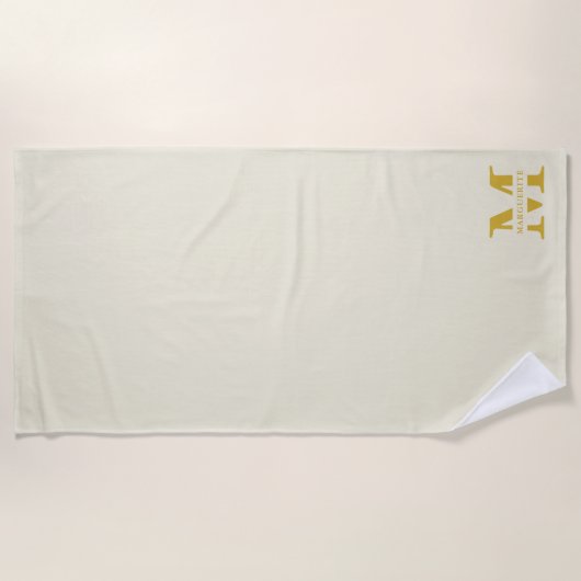 Serviette De Plage Monogramme d'or beige neutre (Devant)