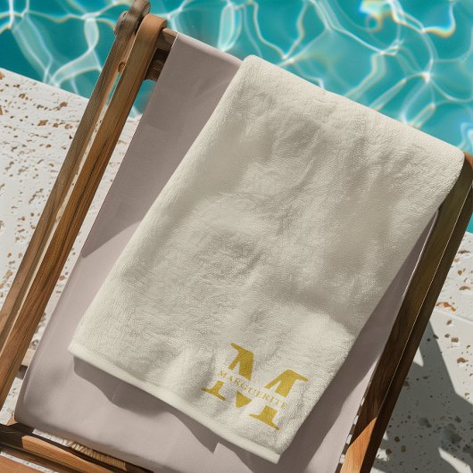 Serviette De Plage Monogramme d'or beige neutre