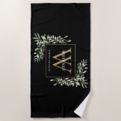 Serviette De Plage Monogramme d'or Élégant vert moderne Noir (Devant)