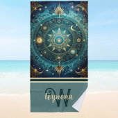 Serviette De Plage Monogramme d'or Turquoise de la galaxie de Mandala