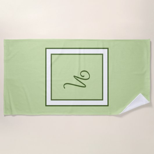 Serviette De Plage Monogramme élégant de bordure vert foncé (Devant)