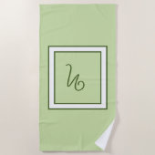 Serviette De Plage Monogramme élégant de bordure vert foncé (Devant)