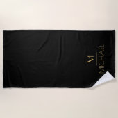 Serviette De Plage Monogramme élégant moderne Mat de bain noir et or (Devant)