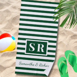 Serviette De Plage Monogramme Émeraude Et Blancs Mariage Couple