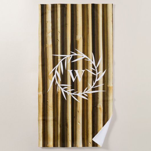 Serviette De Plage Monogramme en bambou rustique Lignes verticales Mo (Devant)