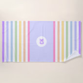 Serviette De Plage Monogramme en Blanc Cirque Pastel Arc-en-ciel rayu (Devant)