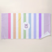 Serviette De Plage Monogramme en Blanc Cirque Pastel Arc-en-ciel rayu (Devant)