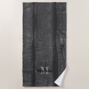 Serviette De Plage Monogramme en bois ancien noir et blanc rustique