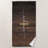 Serviette De Plage Monogramme en bois foncé rustique Nom du script in (Devant)