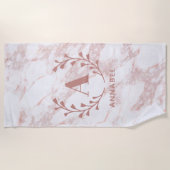Serviette De Plage Monogramme en marbre rose Toute initiale et nom pe (Devant)