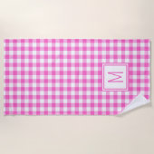 Serviette De Plage Monogramme En vichy plaid rose et blanc (Devant)