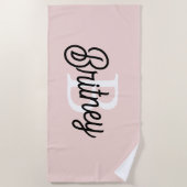 Serviette De Plage Monogramme et nom personnalisé moderne Pastel Pink (Devant)