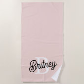 Serviette De Plage Monogramme et nom personnalisé moderne Pastel Pink (Devant)