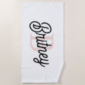 Serviette De Plage Monogramme et nom personnalisé moderne Pastel Pink (Devant)