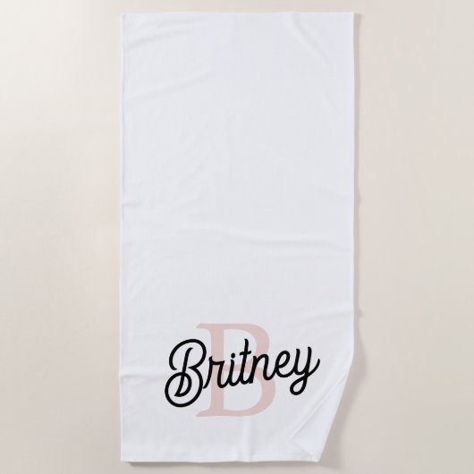 Serviette De Plage Monogramme et nom personnalisé moderne Pastel Pink (Devant)