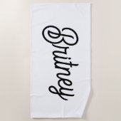 Serviette De Plage Monogramme et nom personnalisés en noir moderne (Devant)