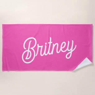 Serviette De Plage Monogramme et nom personnalisés Hot Pink moderne