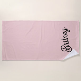 Serviette De Plage Monogramme et nom rose pâle moderne
