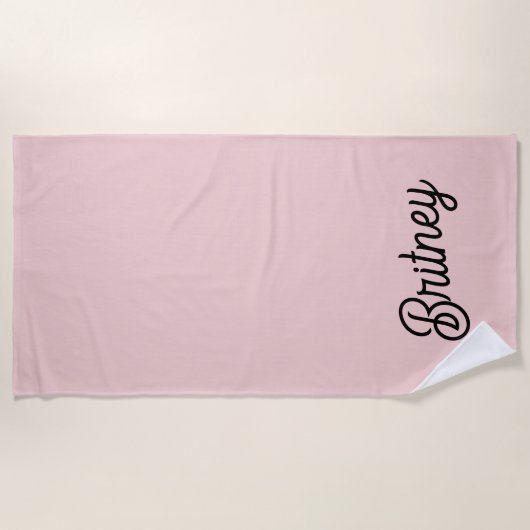 Serviette De Plage Monogramme et nom rose pâle moderne (Devant)