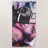 Serviette De Plage Monogramme Femme Grafitti avec caméra (Devant)