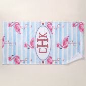 Serviette De Plage Monogramme Flamant Rose (Devant)