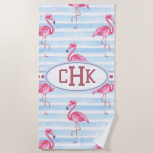Serviette De Plage Monogramme Flamant Rose