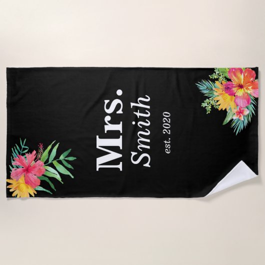 Serviette De Plage Monogramme Floral (Devant)